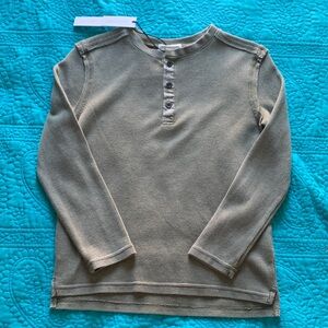 Kids Long Sleeve Henley Shirt in Tan, new.